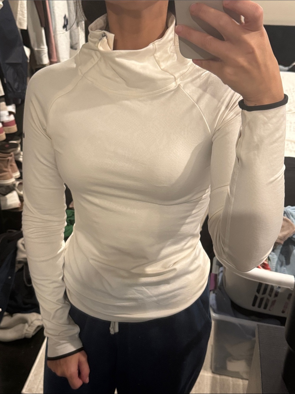Nike White Long Sleeve Athletic Top with Mock Neck